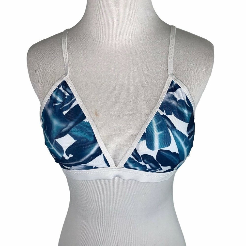 Zaful Swim Women's M Bikini Top Triangle Bikini Top Tropical Print Hawaiian Blue